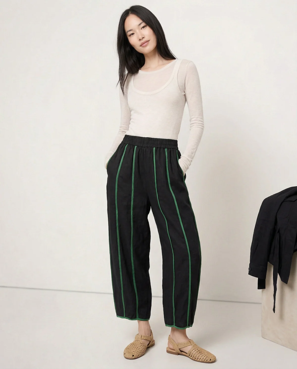 Muguette | Striped Linen Blend Wide Leg Pants