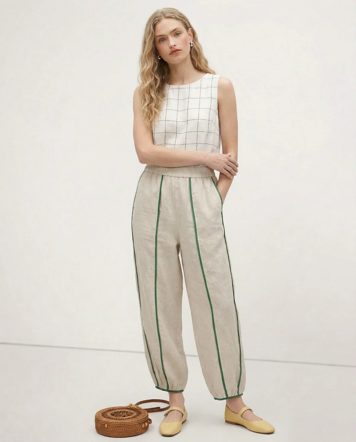 Muguette | Striped Linen Blend Wide Leg Pants