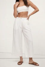 Olympie | Pleated Cotton Linen Culottes