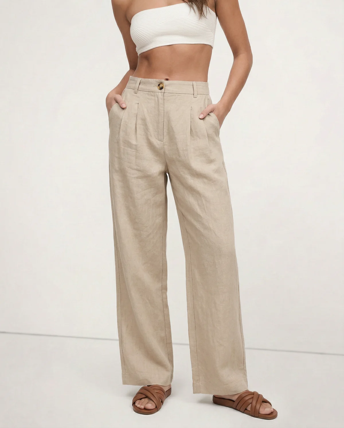 Olympie | Pleated Cotton Linen Culottes