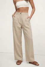 Olympie | Pleated Cotton Linen Culottes