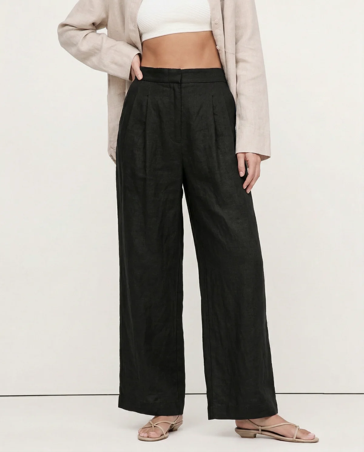 Valentina | Deep Pleated Linen Blend Pants