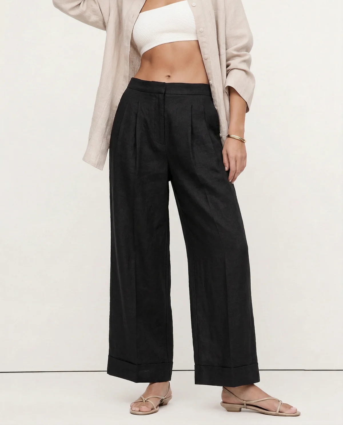 Valentina | Deep Pleated Linen Blend Pants
