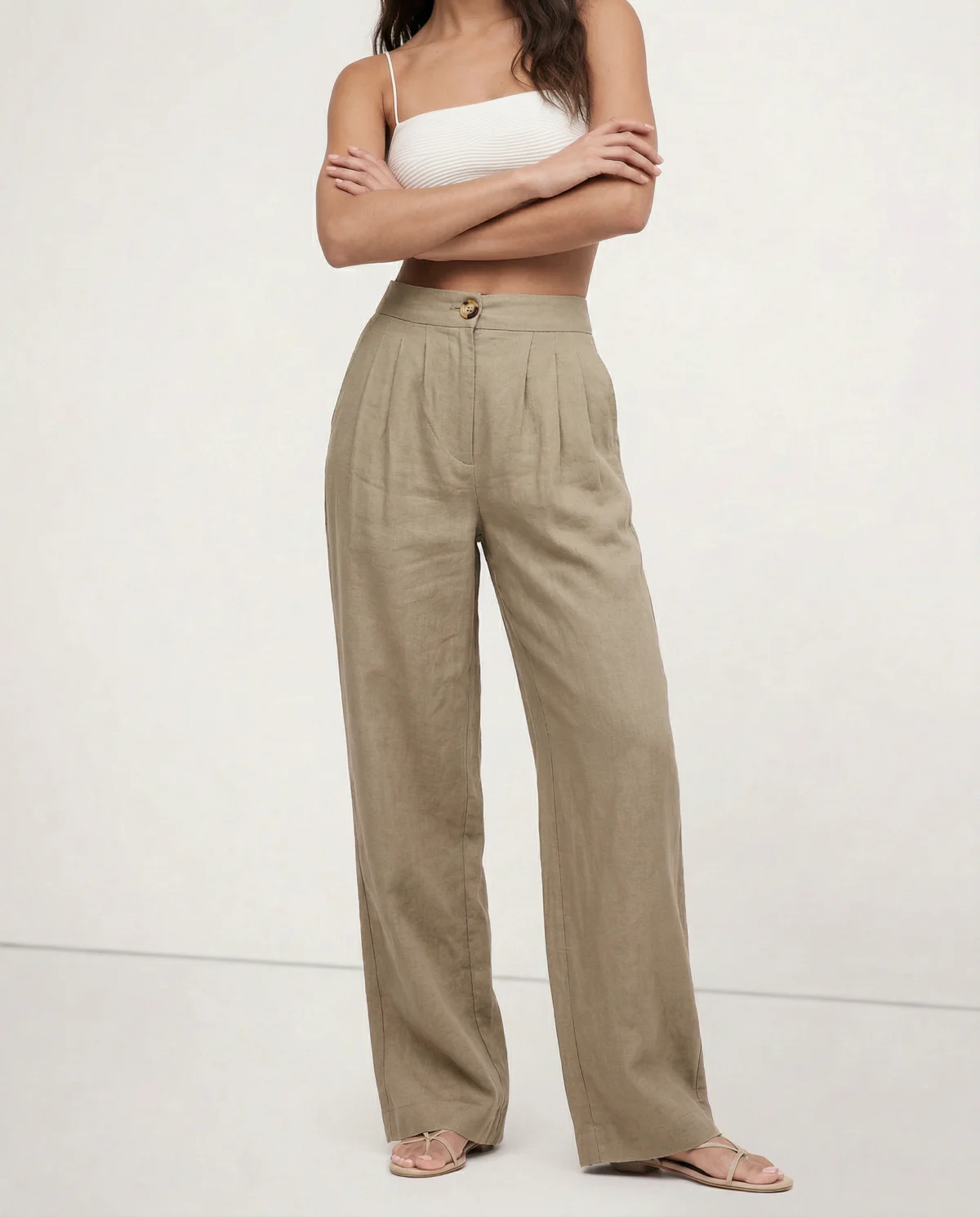 Olympie | Pleated Cotton Linen Culottes