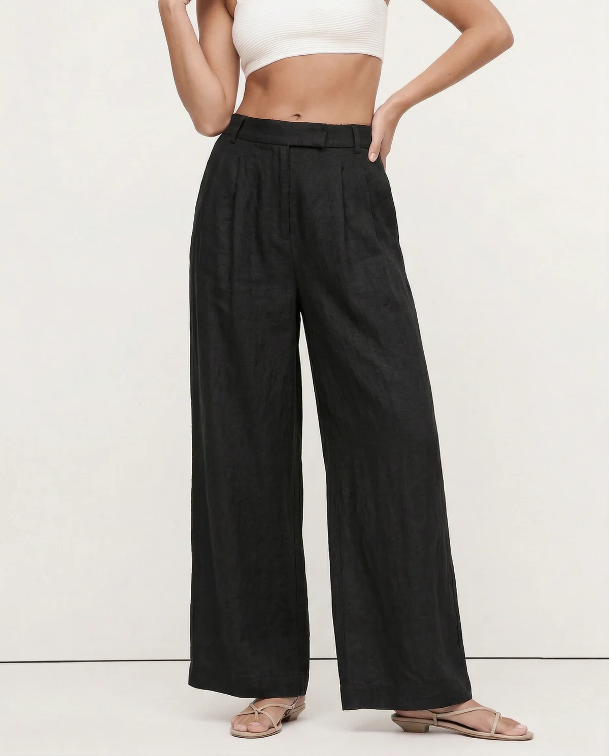 Valentina | Deep Pleated Linen Blend Pants
