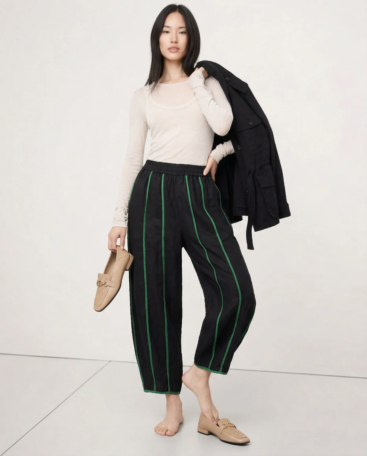 Muguette | Striped Linen Blend Wide Leg Pants
