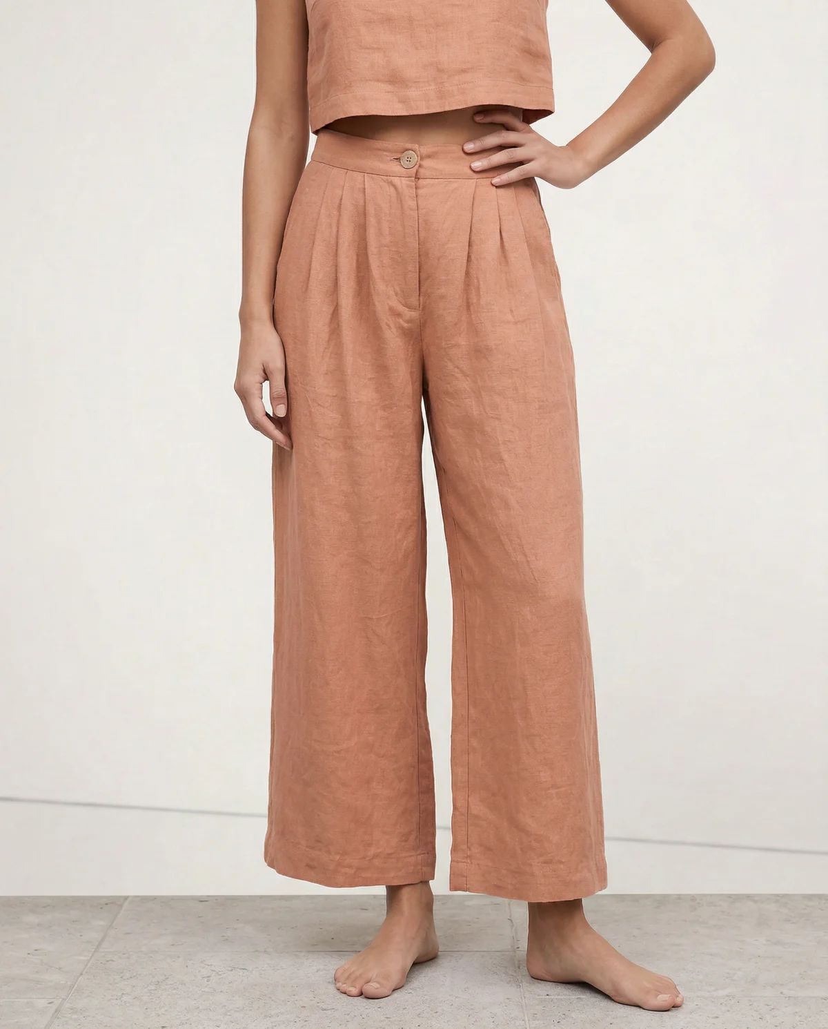 Olympie | Pleated Cotton Linen Culottes