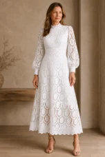 French Lace Evening Dress - White