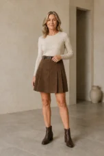 Gaetane | Pleated Corduroy Mini Skirt - Brown