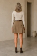 Gaetane | Pleated Corduroy Mini Skirt - Khaki