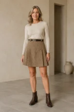 Gaetane | Pleated Corduroy Mini Skirt - Khaki
