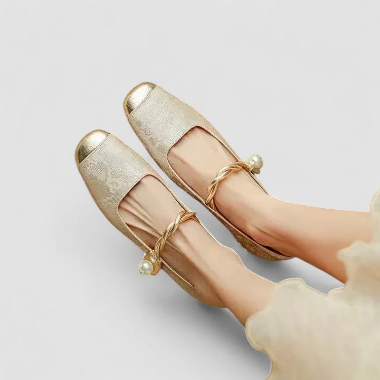 Vera | Pearl Strap Leather Mary Janes
