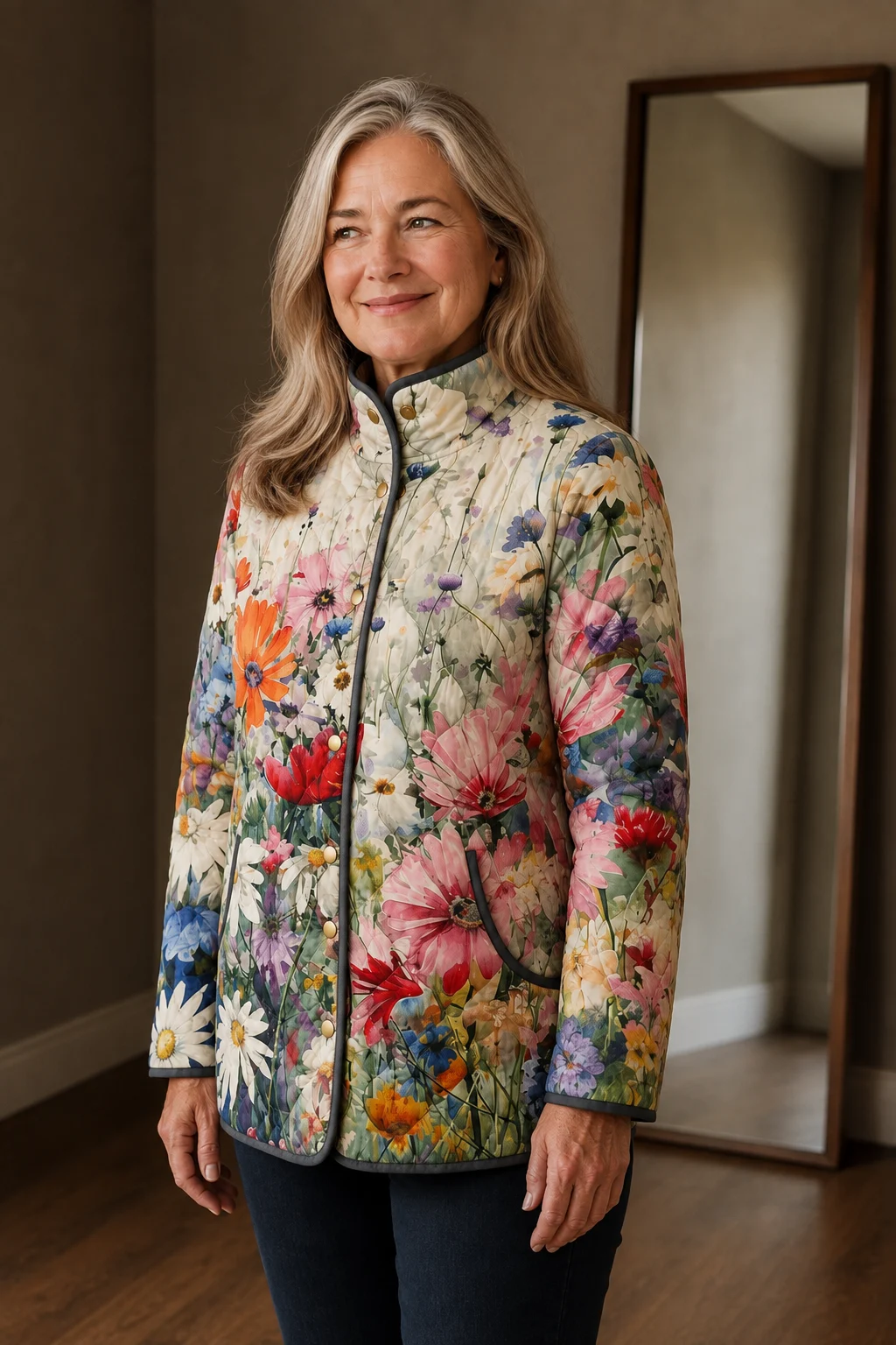 Ghislaine | Quilted Floral Print Jacket - Multicolor
