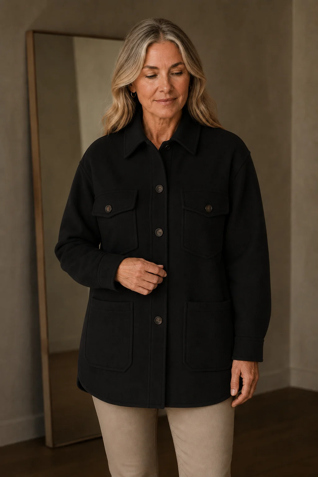 Glenda | Brushed Oversized Shirt Jacket - Black