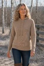 Graziella Brushed Lining Hoodie in khaki, natural walking editorial view