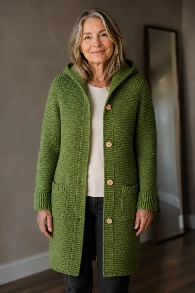 Halflange Trui met Capuchon en Cardigan open