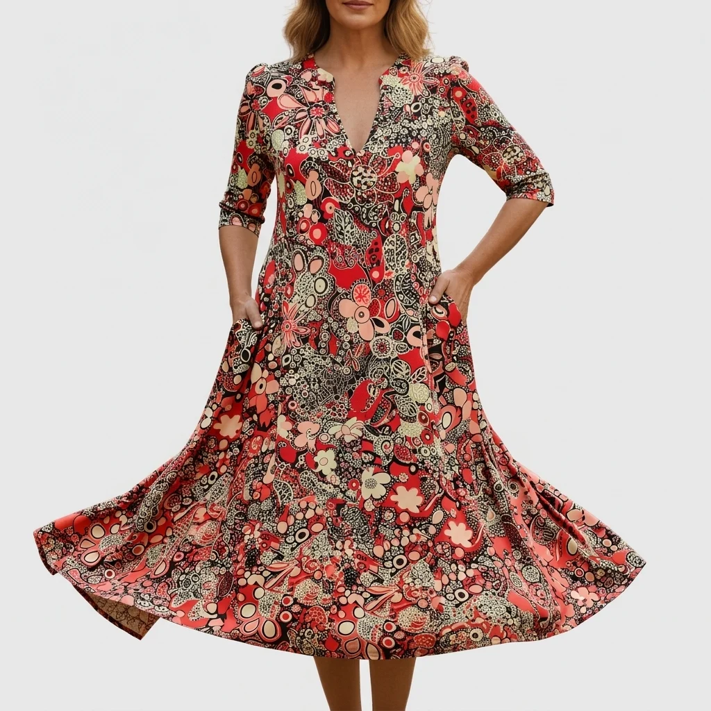 Anastasia | Deep Pocket Draped Midi Dress