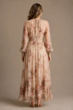 High Neck Floral Maxi Dress – back view