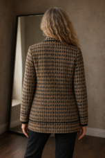 Houndstooth Knit Cropped Jacket - Brown