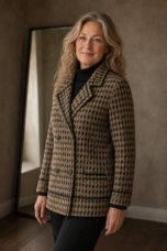 Houndstooth Knit Cropped Jacket - Brown