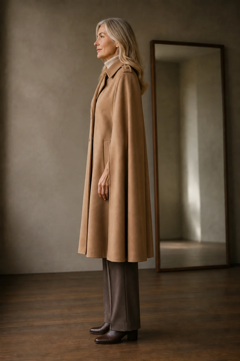 Huguette | Double-Faced Wool Cape - Khaki