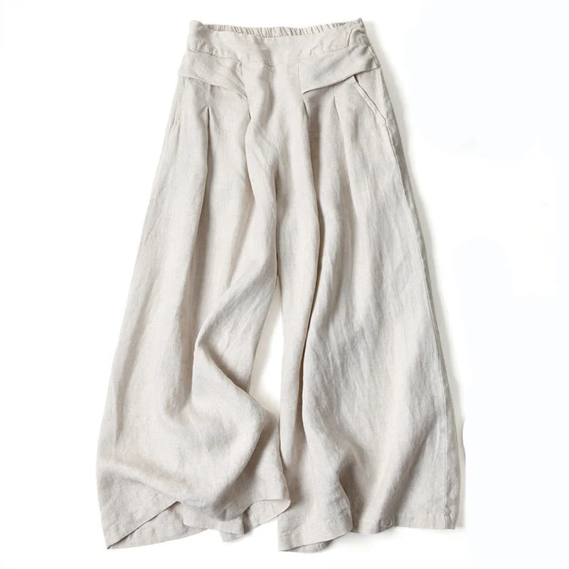 Leona | High Waist Linen Blend Trousers