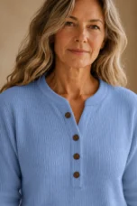 Isadora | Button Placket Knit Tunic - Blue knit detail