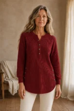 Isadora | Button Placket Knit Tunic - Burgundy front hero