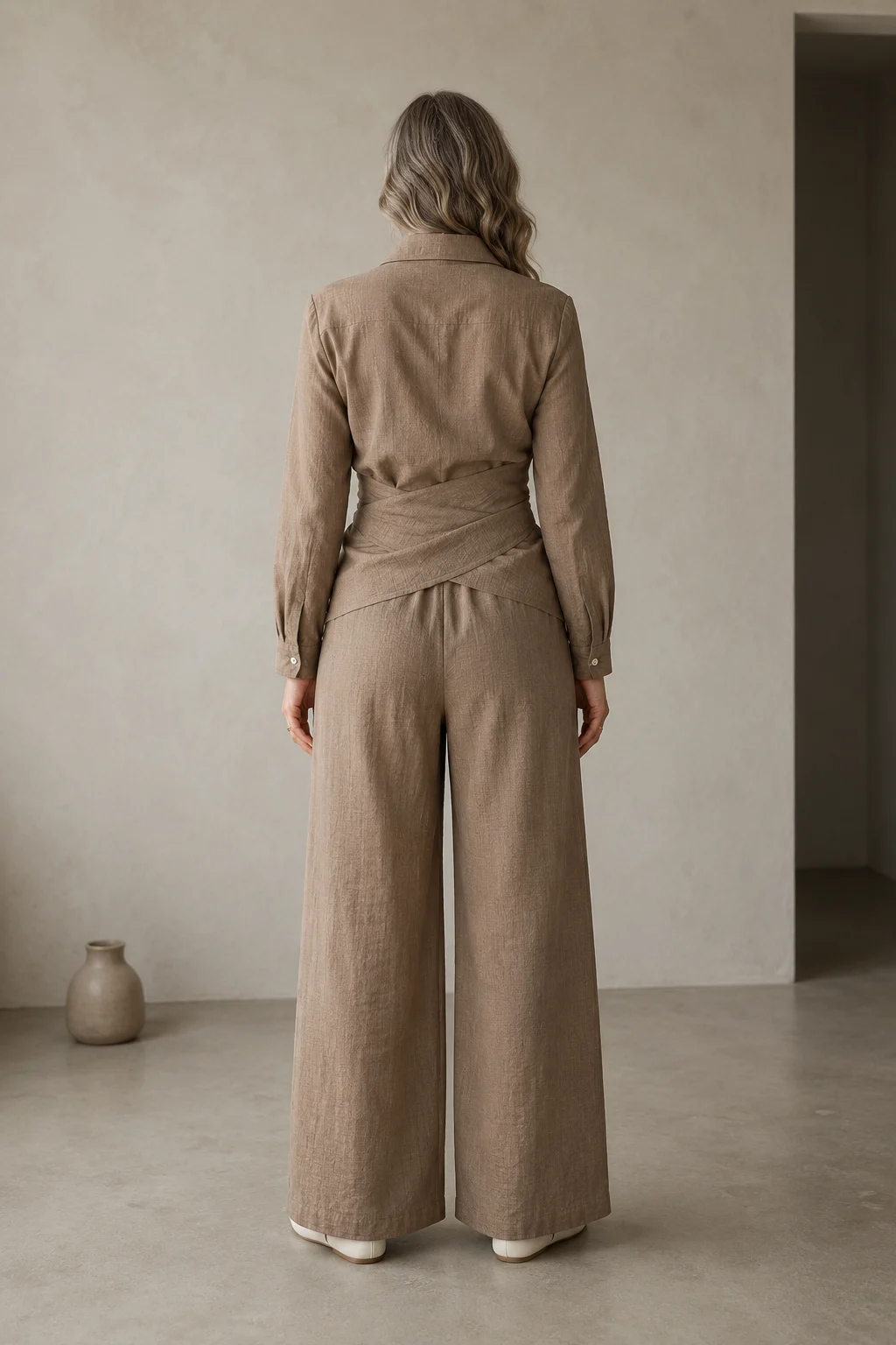 Jacquette | Cropped Top and Wide Trousers - Camel