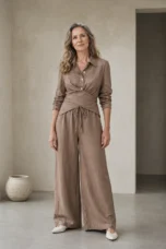 Jacquette | Cropped Top and Wide Trousers - Camel