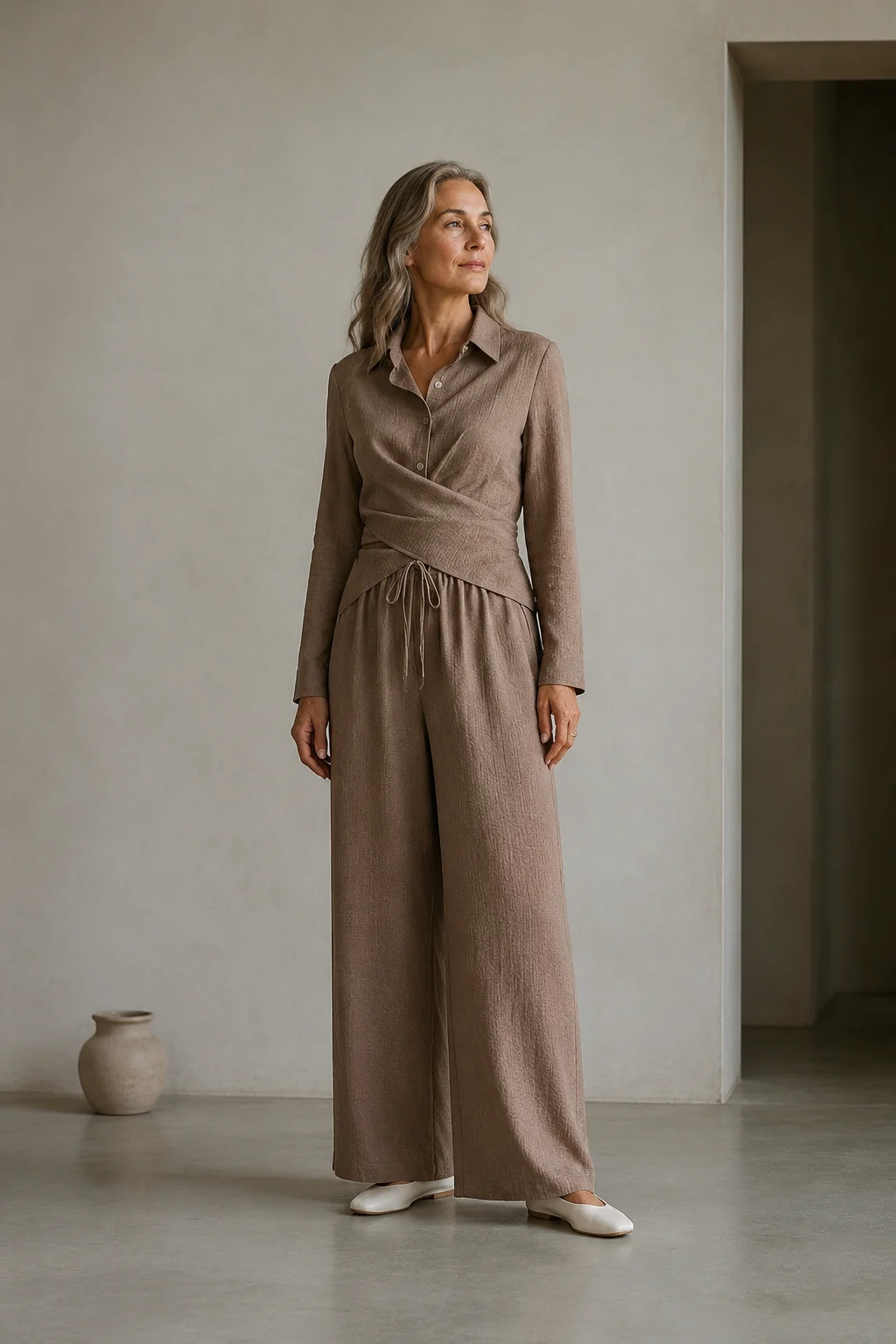 Jacquette | Cropped Top and Wide Trousers - Camel