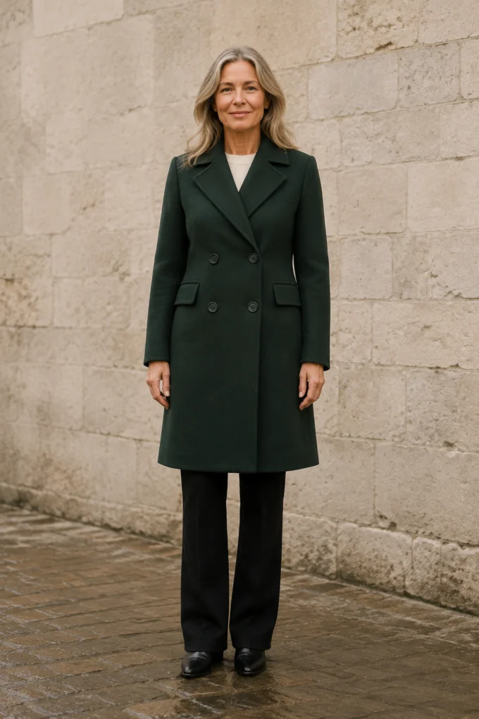 Jane timeless forest green coat closed