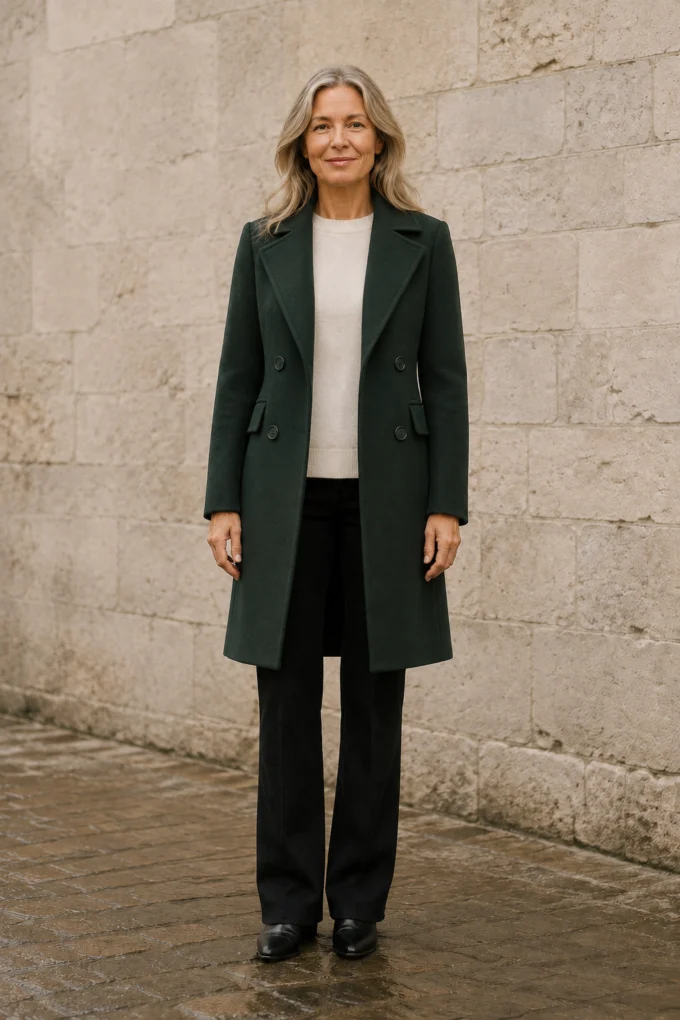 Jane timeless forest green coat open