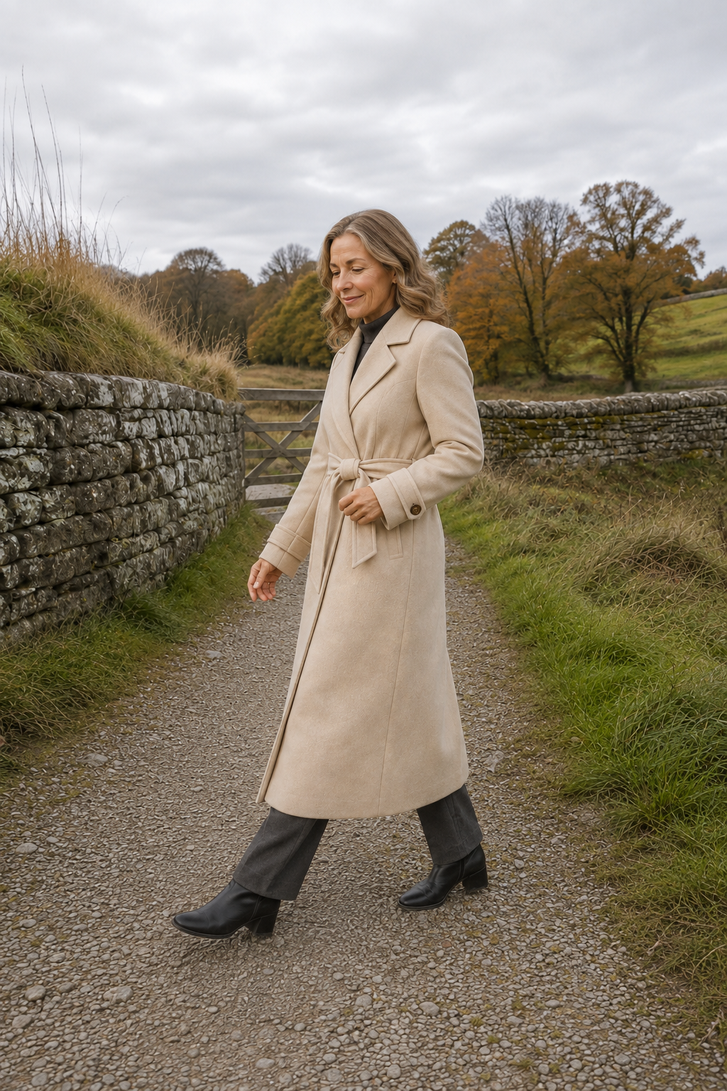 Janine | Cashmere Blend Belted Overcoat - Cream