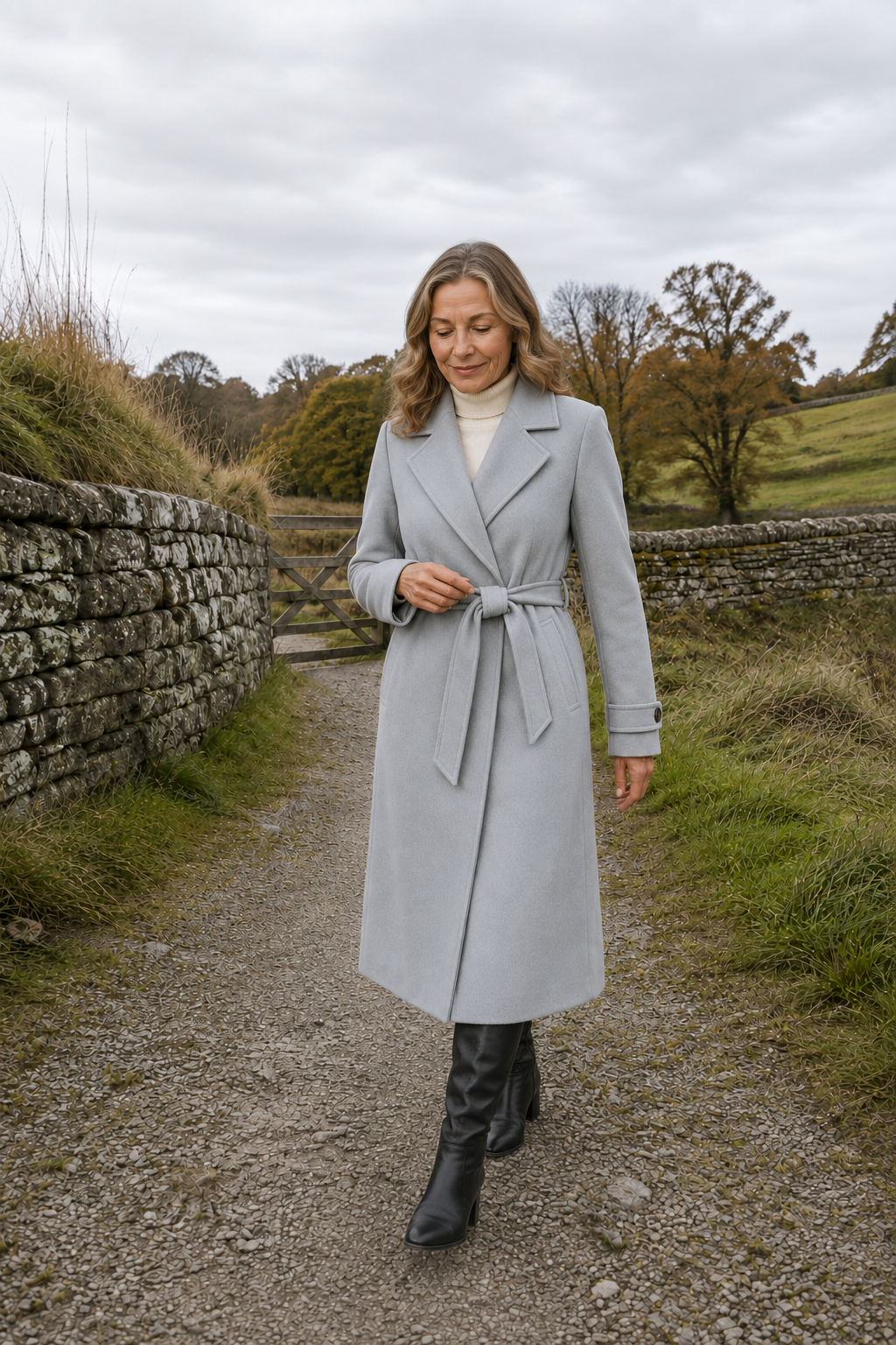 Janine | Cashmere Blend Belted Overcoat - Grey