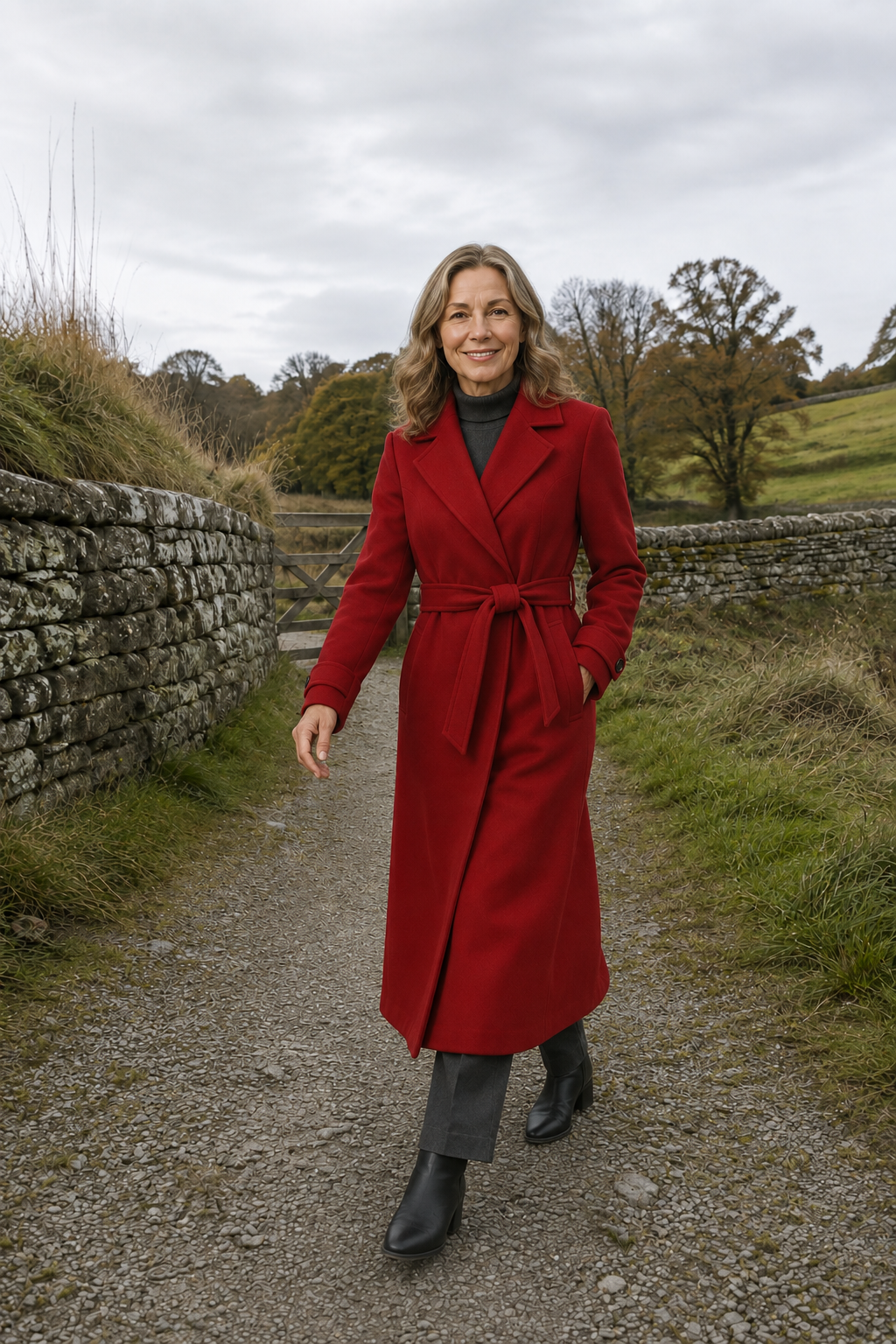 Janine | Cashmere Blend Belted Overcoat - Red
