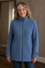 Jeanne | Brushed Stand Collar Jacket - Blue