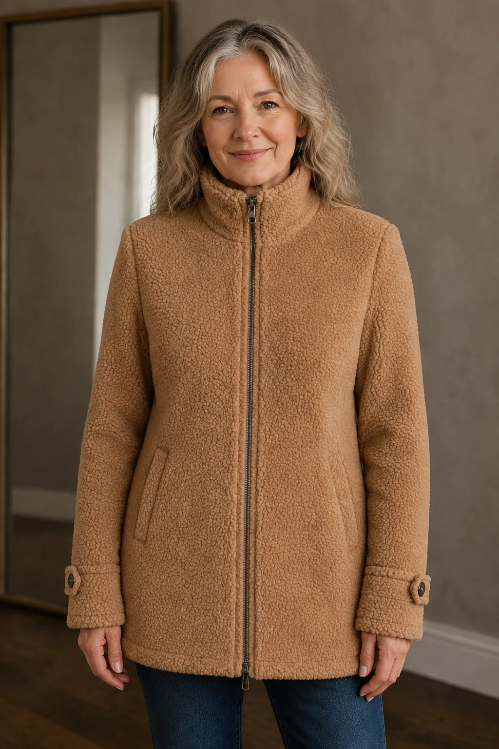 Jeanne | Brushed Stand Collar Jacket - Camel