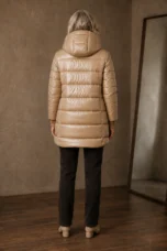 Josette | Longline Quilted Hooded Jacket - Coffee Brown