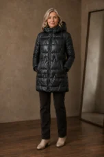 Josette | Longline Quilted Hooded Jacket - Black