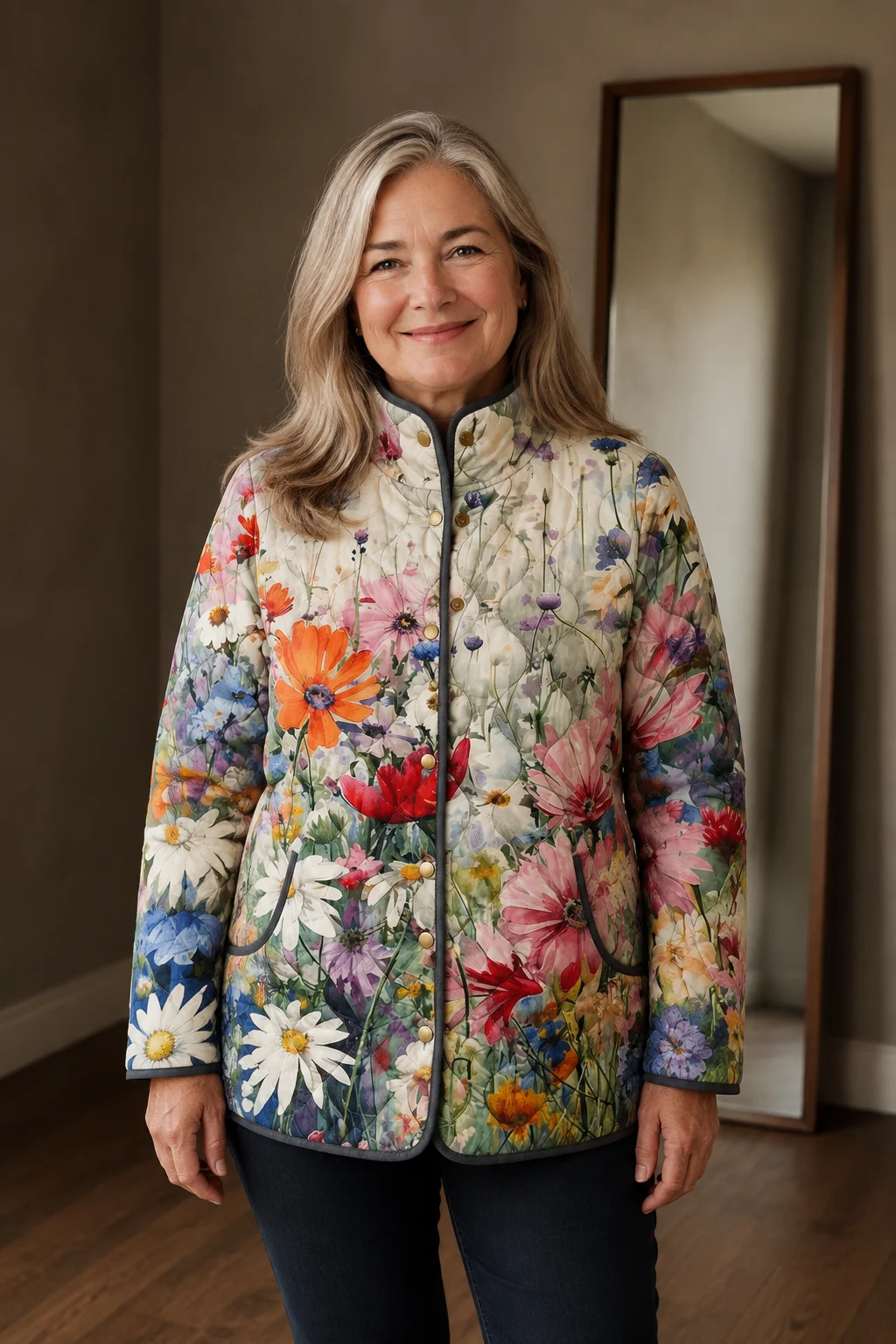 Kaia vintage floral quilted jacket closed