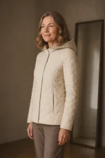 Knit Hood Quilted Down Jacket - Beige