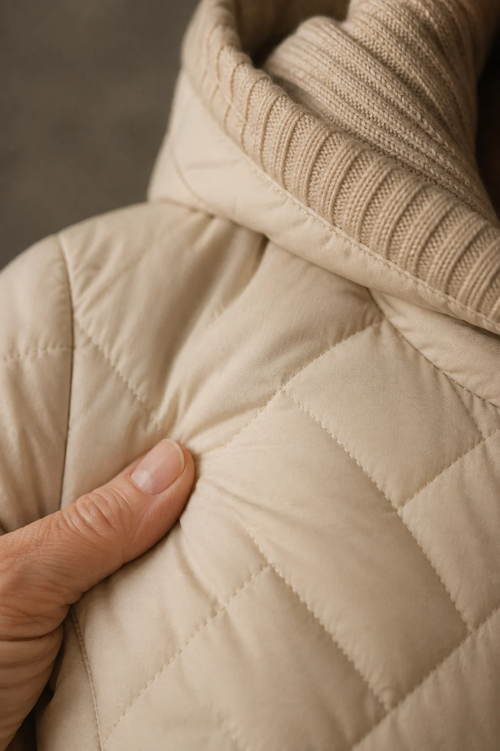 Knit Hood Quilted Down Jacket - fabric close-up