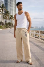Cecile | Linen Cotton Wide Leg Trousers