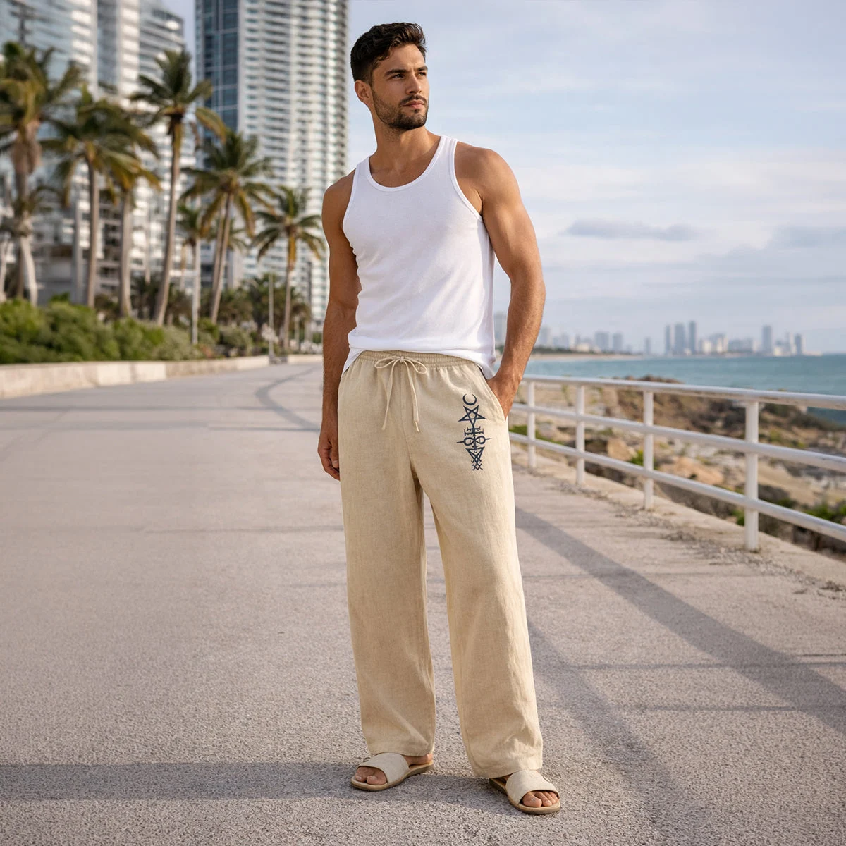 Cecile | Linen Cotton Wide Leg Trousers