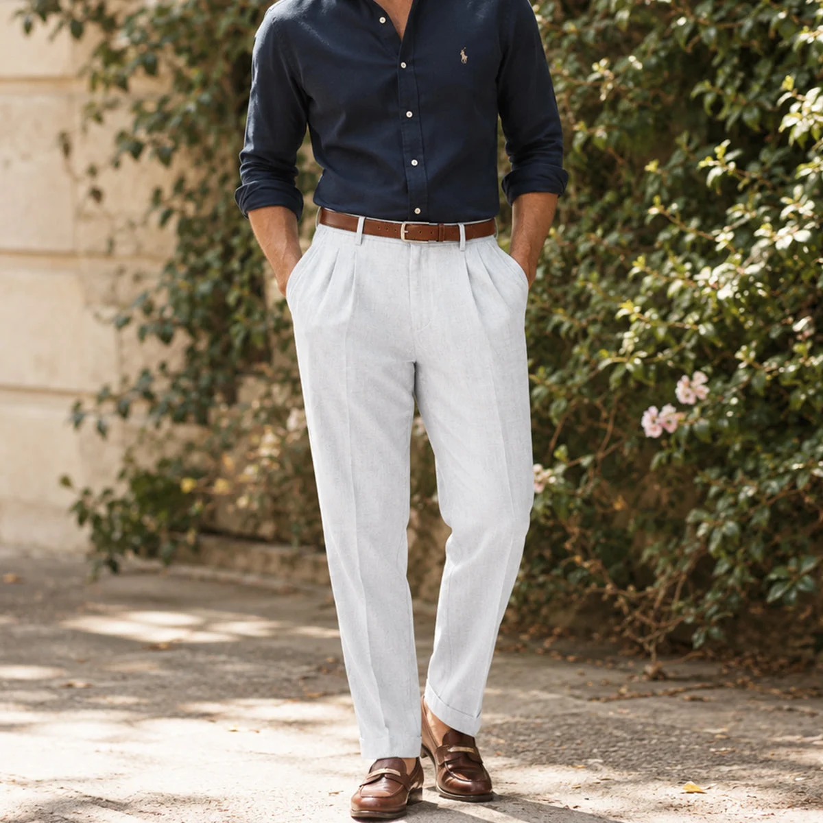 Blandine | Pleated Straight Linen Trousers