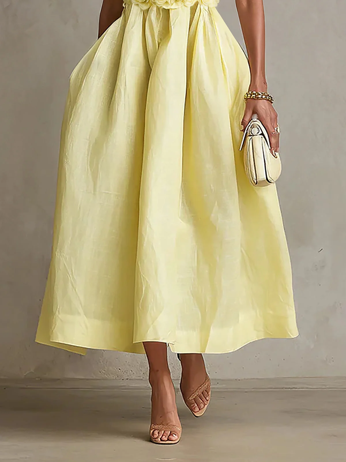 Donalda | Linen Blend Applique Midi Dress