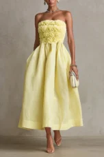 Donalda | Linen Blend Applique Midi Dress