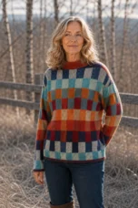 Laura Mongolian Cashmere High Neck Top, multicolour natural pose