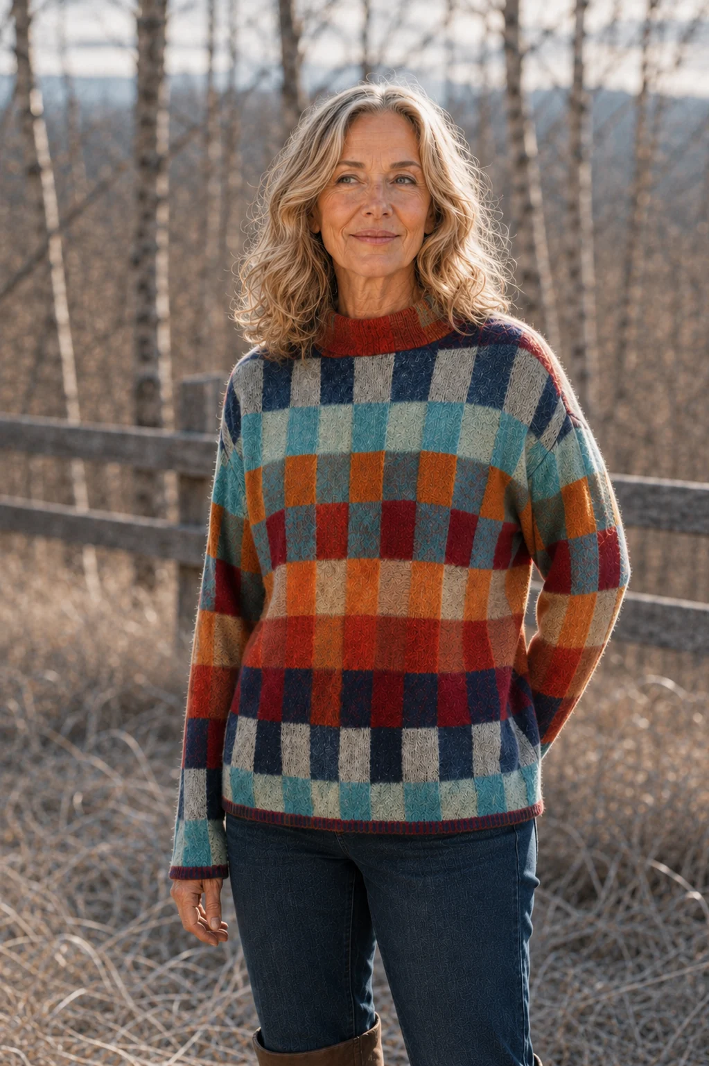 Laura Mongolian Cashmere High Neck Top, multicolour natural pose